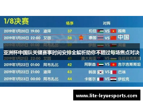 亚洲杯中国队关键赛事时间安排全解析助你不错过每场焦点对决 亚洲杯中国队关键赛事时间安排全解析助你不错过每场焦点对决