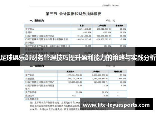 足球俱乐部财务管理技巧提升盈利能力的策略与实践分析 足球俱乐部财务管理技巧提升盈利能力的策略与实践分析